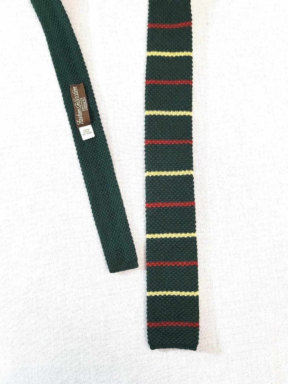 Vtg Sears Fashion Collection Wool Tie Green Red Yellow Striped Square Bottom